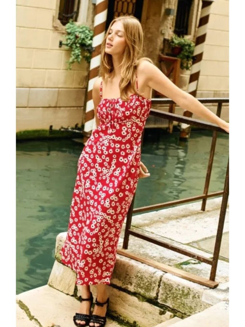 NWT Ciao Lucia $325 Leo Peony Floral Midi Dress Size Large Milkmaid Y2K
